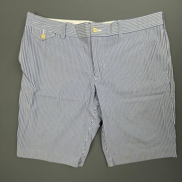 Ralph Lauren Sport 14 Bermuda Shorts Blue White Striped Seersucker Preppy - Picture 1 of 6